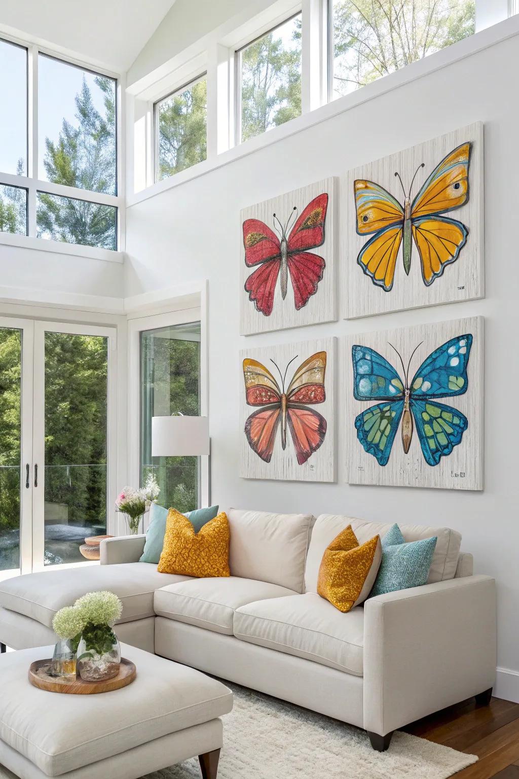 Butterflies bring a splash of color to your canvas.