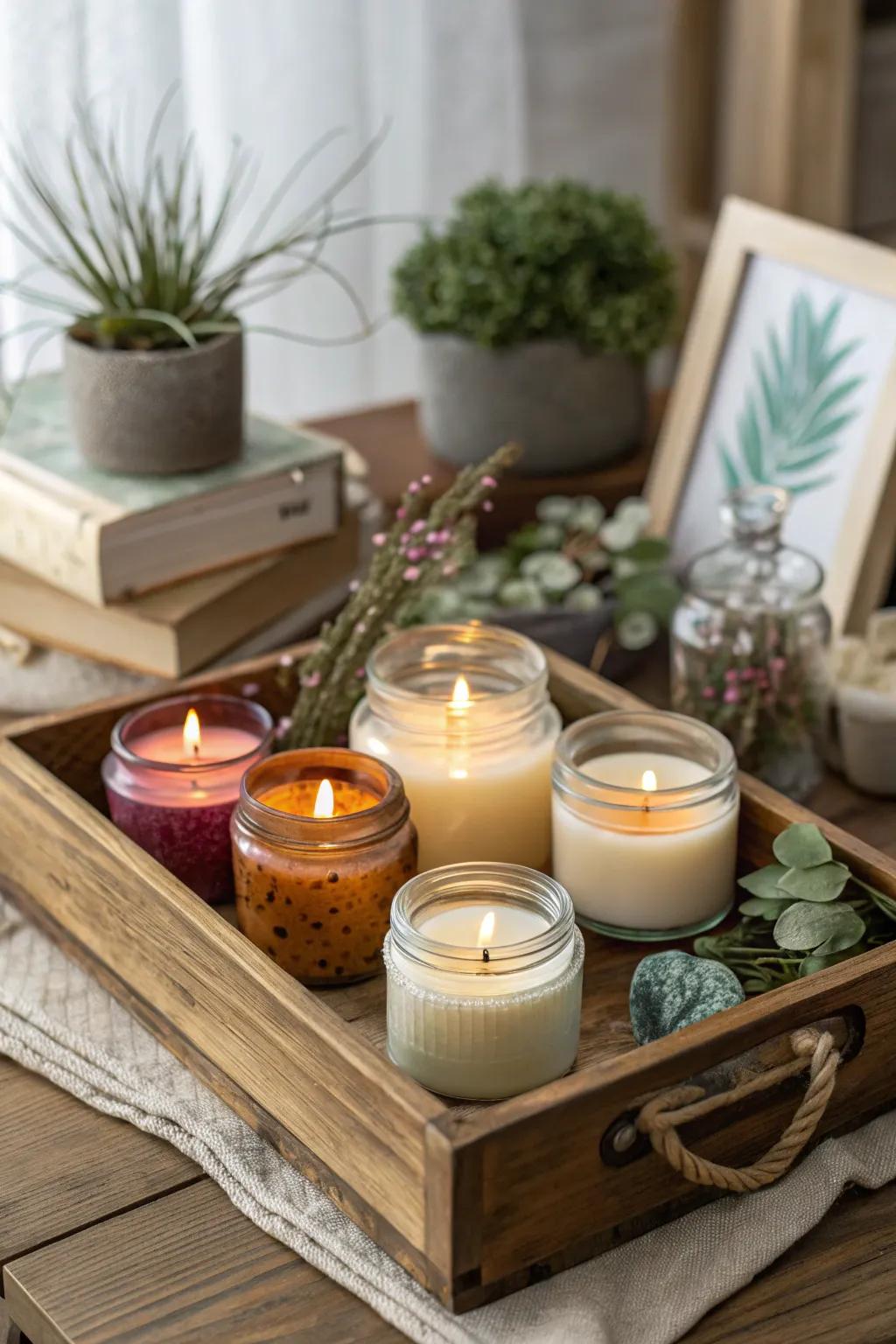 A selection of cozy candles to brighten any room.