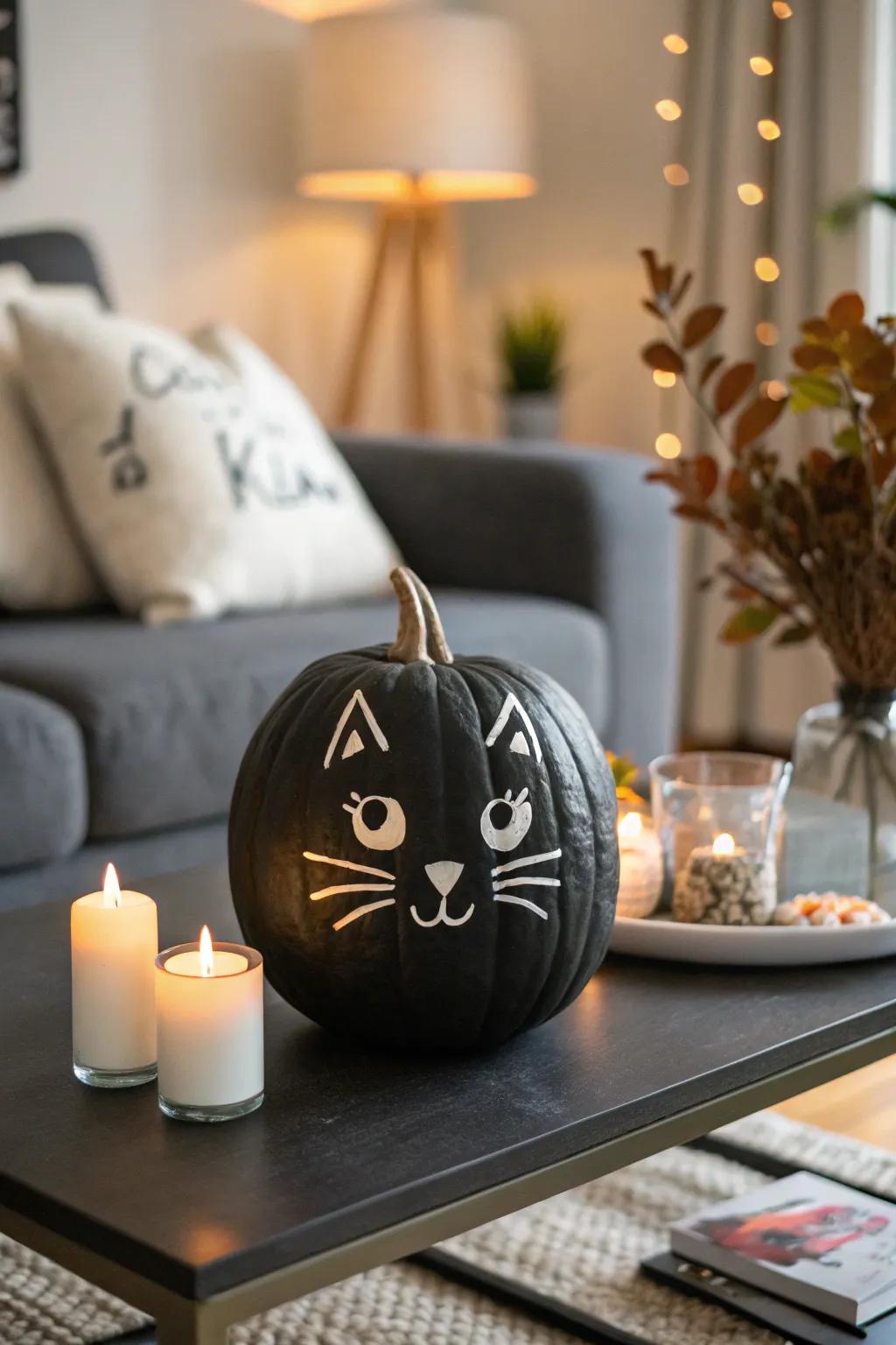 The classic black cat pumpkin - simple yet effective.