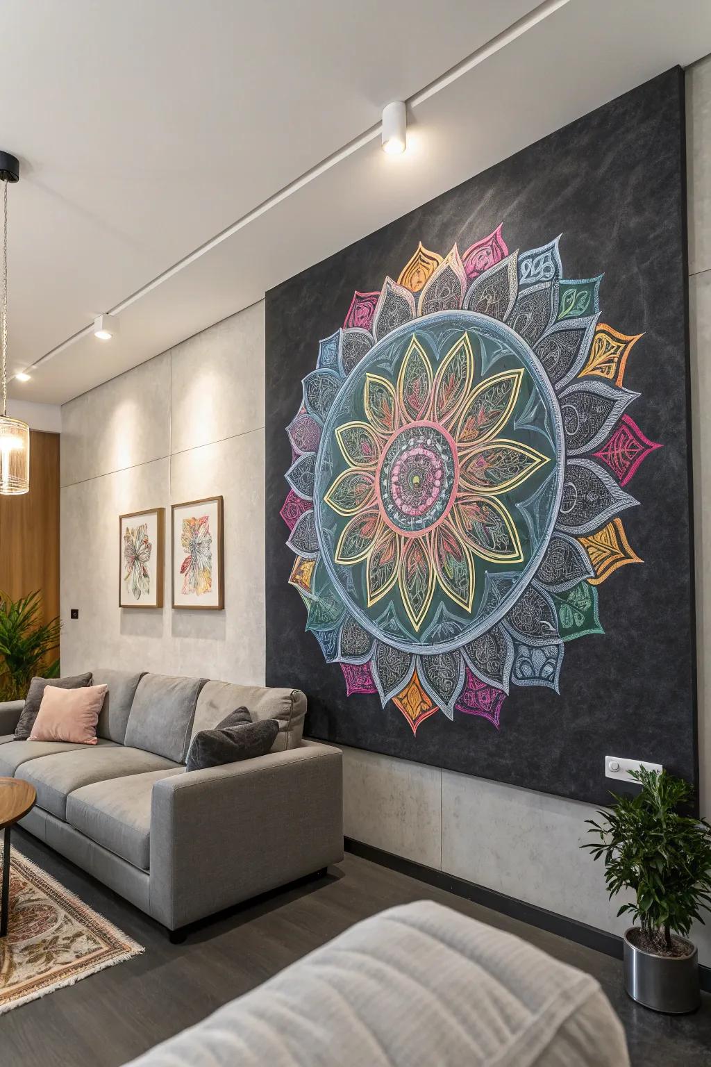 Mandalas made with chalk powder bring a burst of color and calm to any room.