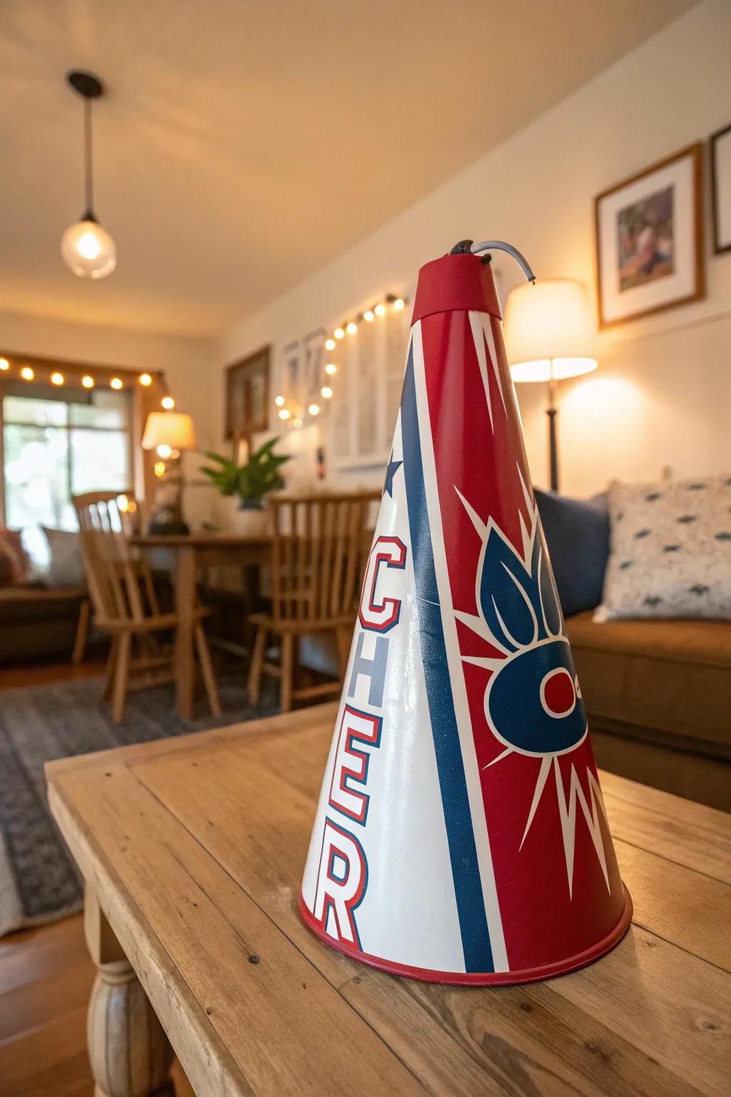 Transform a plain megaphone into a vibrant symbol of team spirit.