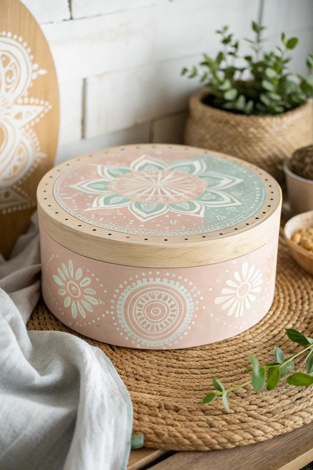 Transform your old cheese box into a pastel masterpiece with a touch of boho chic!