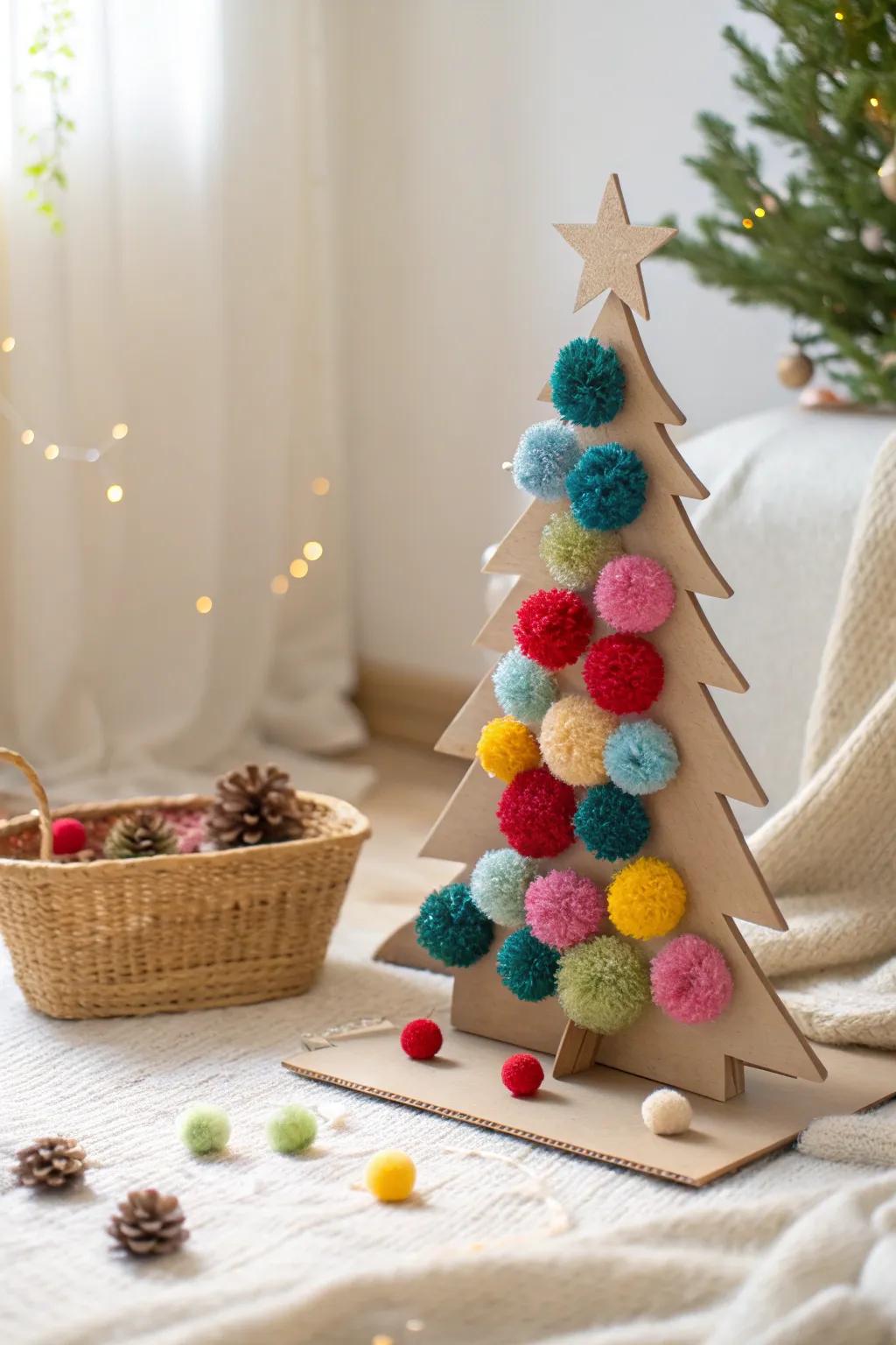 Delight in the simplicity and joy of handmade holiday decor with this charming pom-pom Christmas tree!