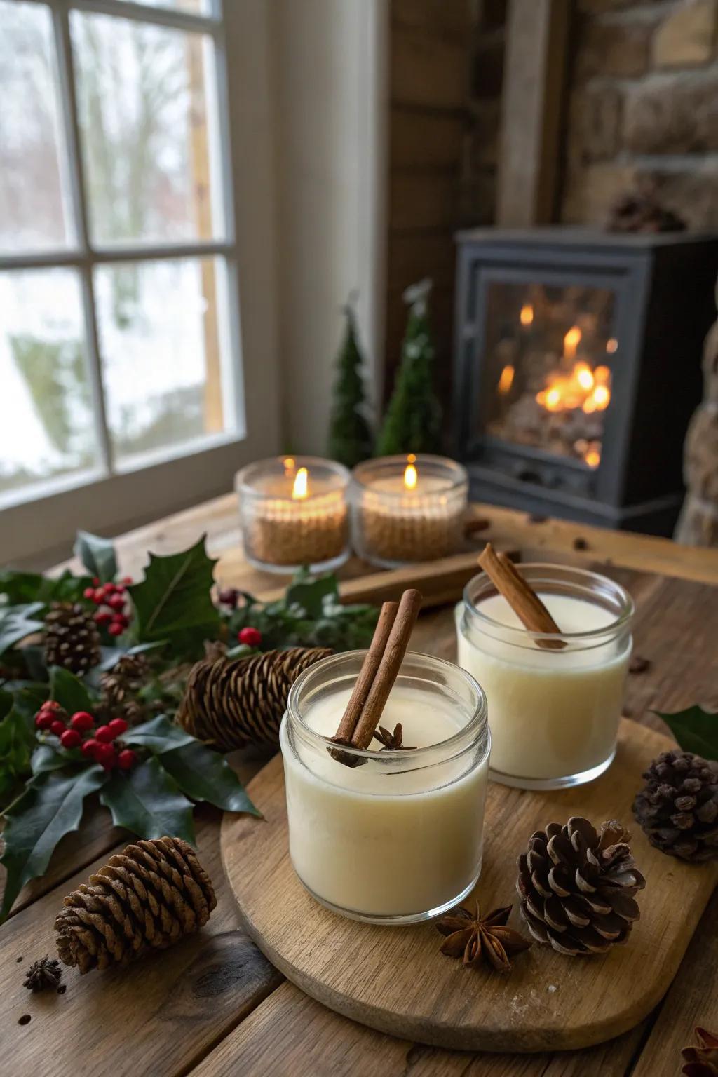 Handmade soy candles perfect for a cozy holiday ambiance.