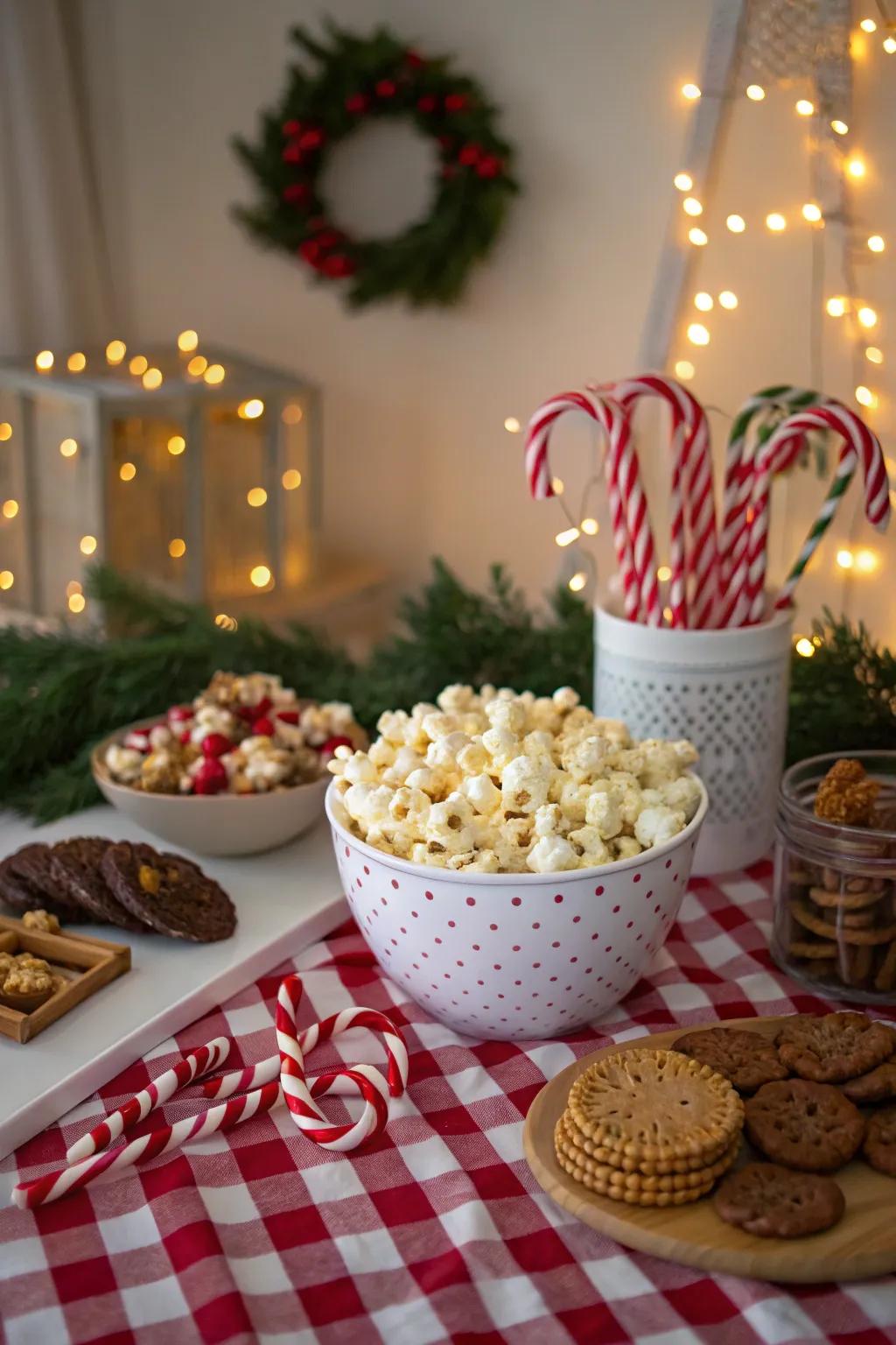 A festive snack station adds a delightful touch to your movie night.