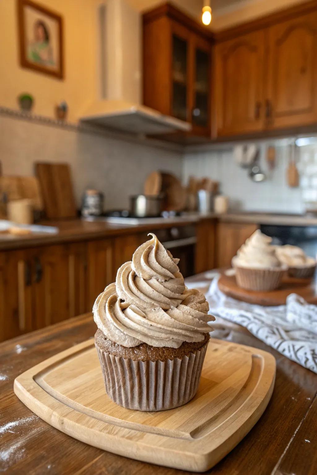 A classic swirled frosting clay cupcake, timeless and elegant.