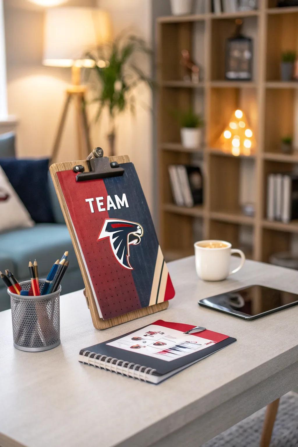 A personalized clipboard makes game strategy meetings more inspiring.