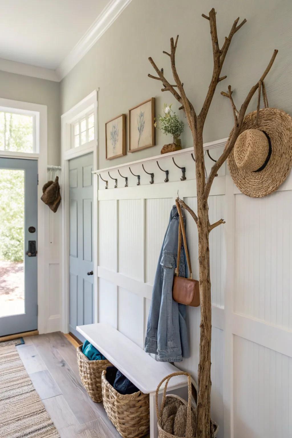 Bring the outdoors inside with these rustic tree branch hooks.