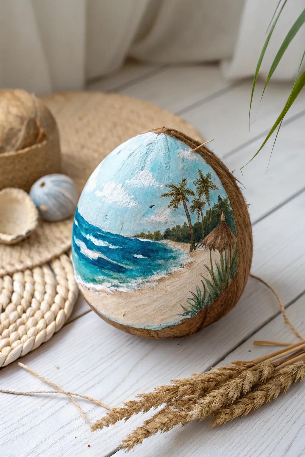 Escape to your own tropical paradise with this beautifully painted coconut.