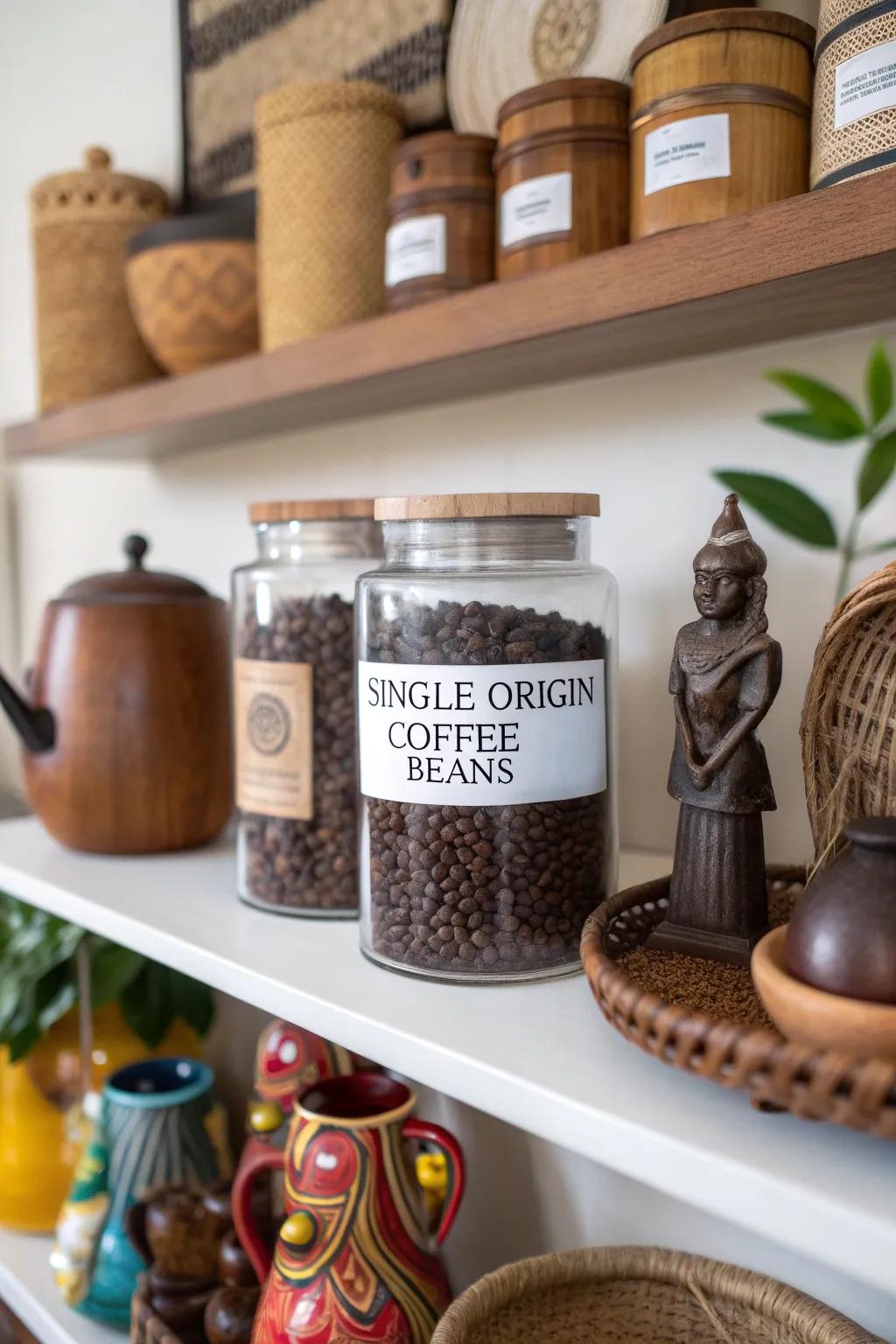 A curated display of single-origin coffee beans, each telling a unique story from its region.