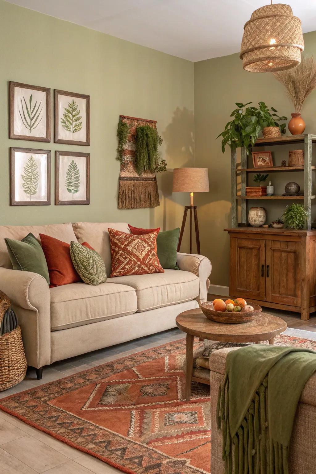 A living room with cozy earth tones creating a warm atmosphere.