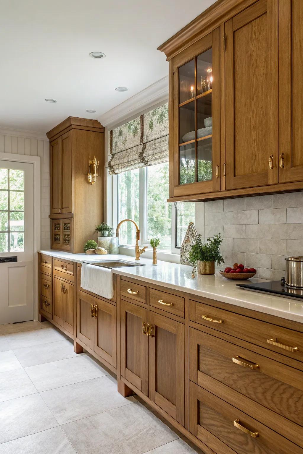 Warm wood tones create an inviting atmosphere in any kitchen space.