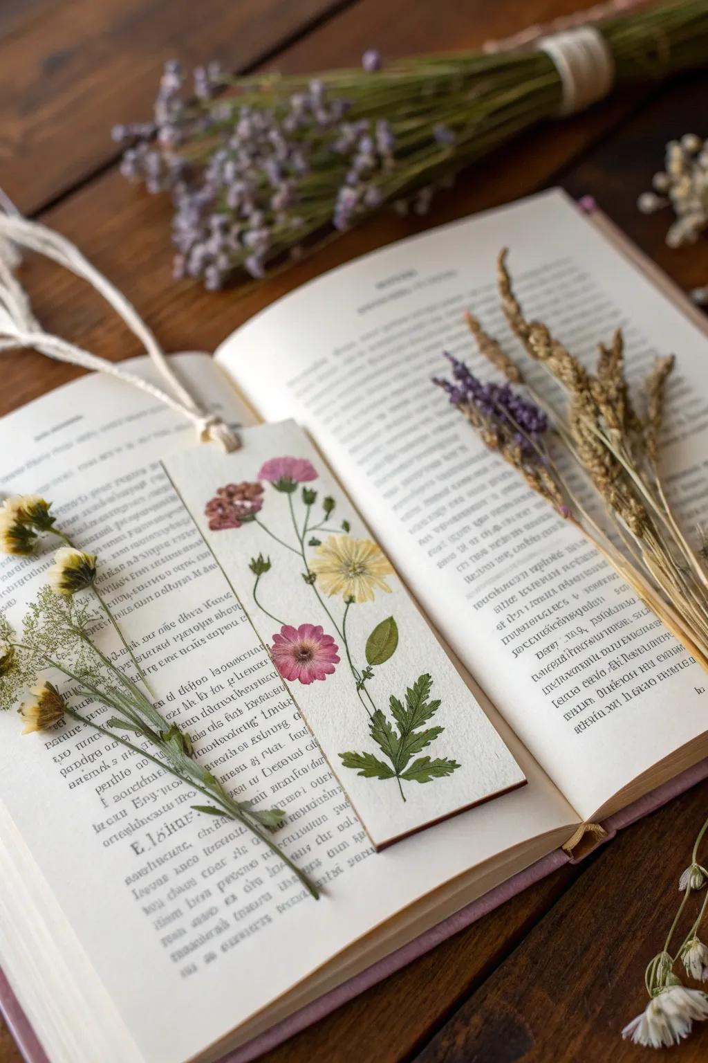 A pressed flower bookmark, a lasting piece of nature to enjoy with every read.