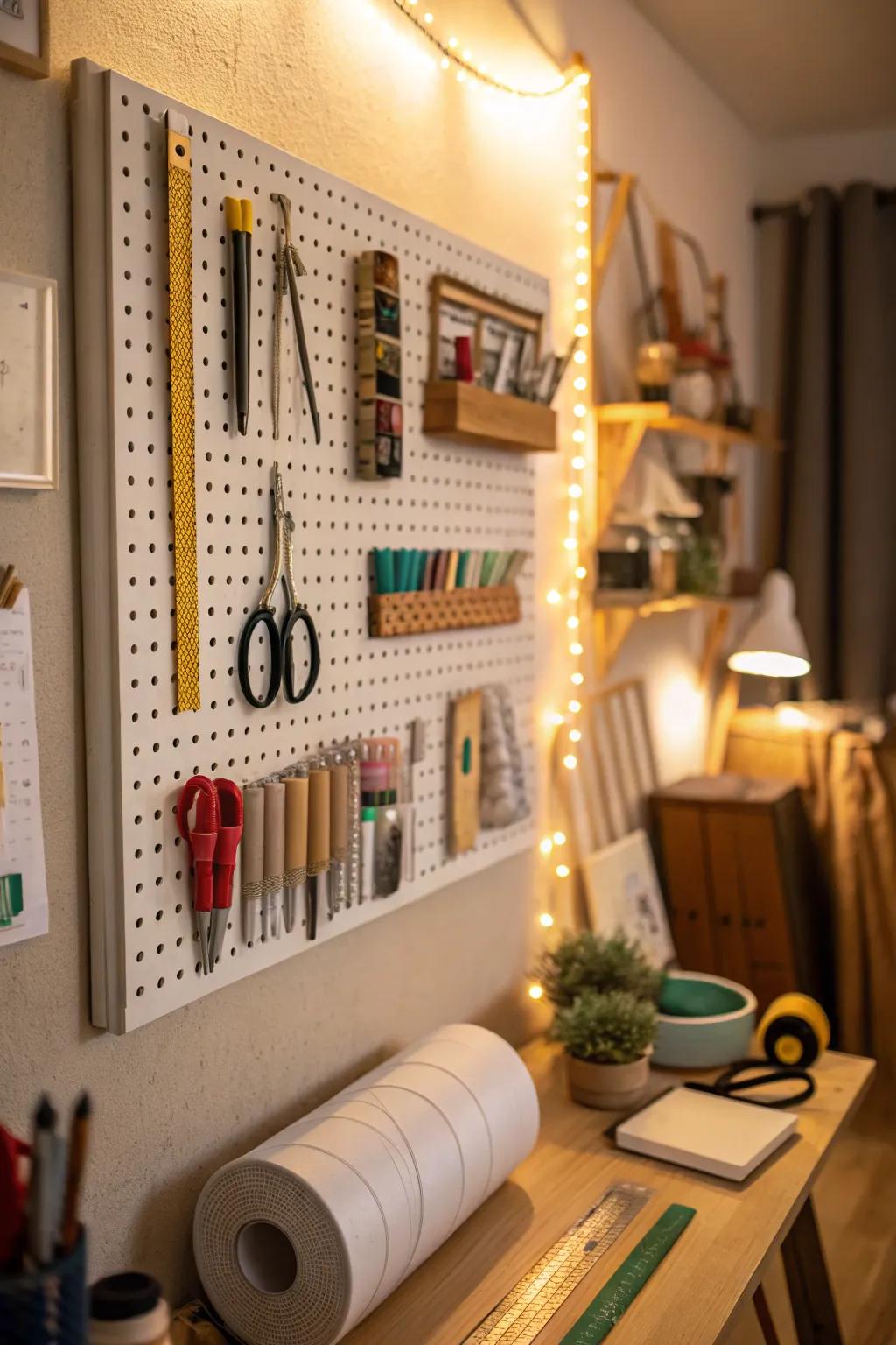 A pegboard keeps your tools organized and within reach.