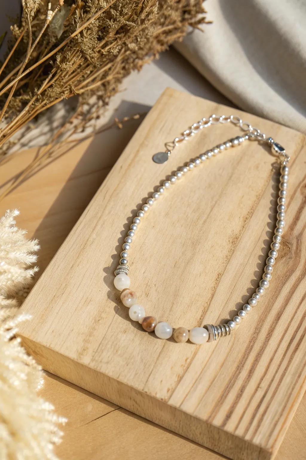 Embrace the elegance of minimalism with a touch of boho charm in this beautifully crafted handmade necklace.
