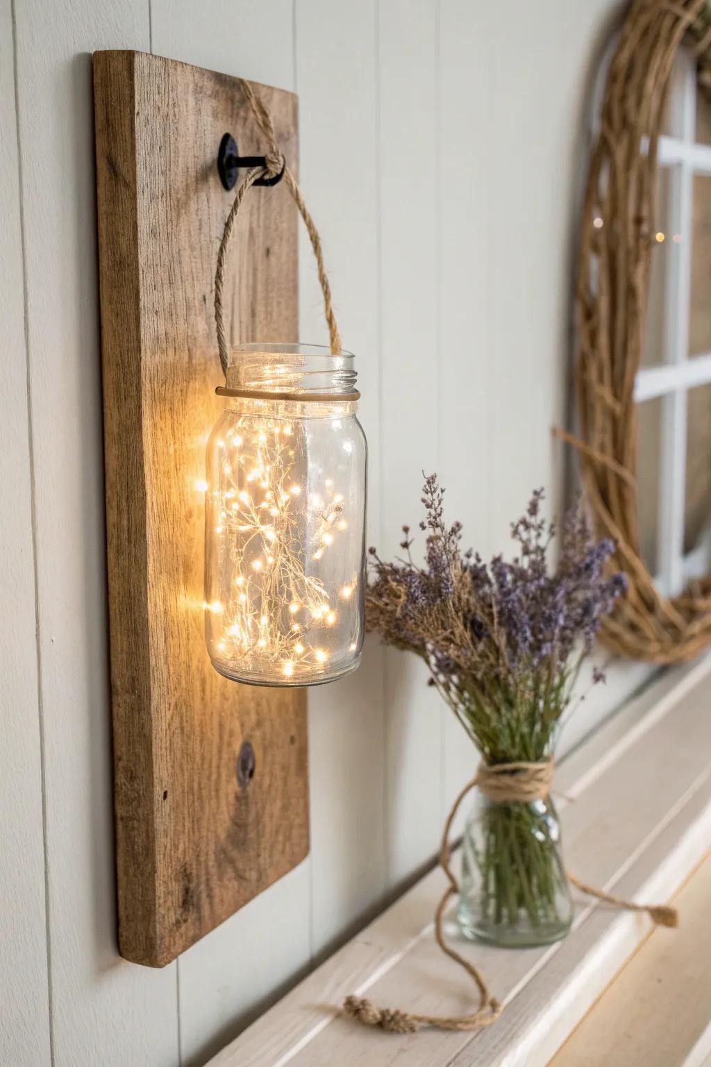 Illuminate your space with rustic elegance: DIY Mason Jar Sconces bring a touch of warmth and charm to any wall.