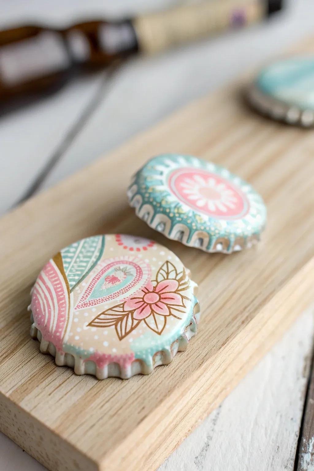 Transform your kitchen with the charm of handcrafted bottle cap magnets.