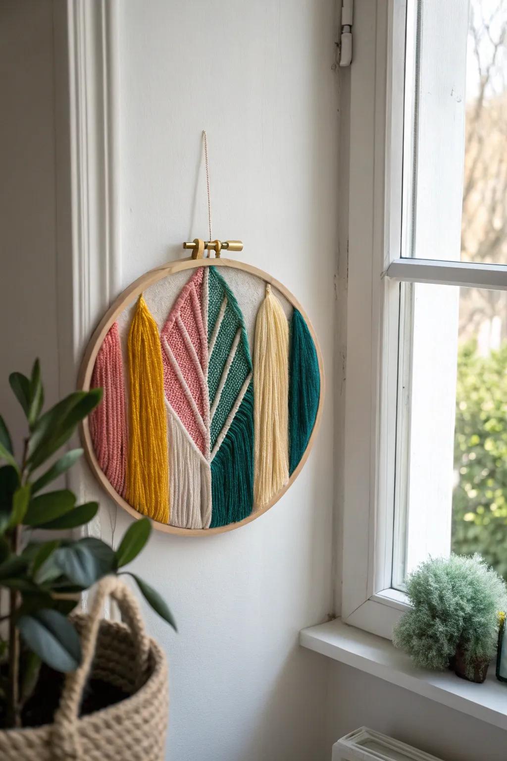 Elevate your space with vibrant yarn wall art that captures the essence of simplicity and creativity.