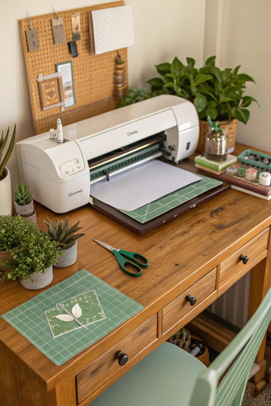 A vintage desk provides both space and style for your Cricut setup.