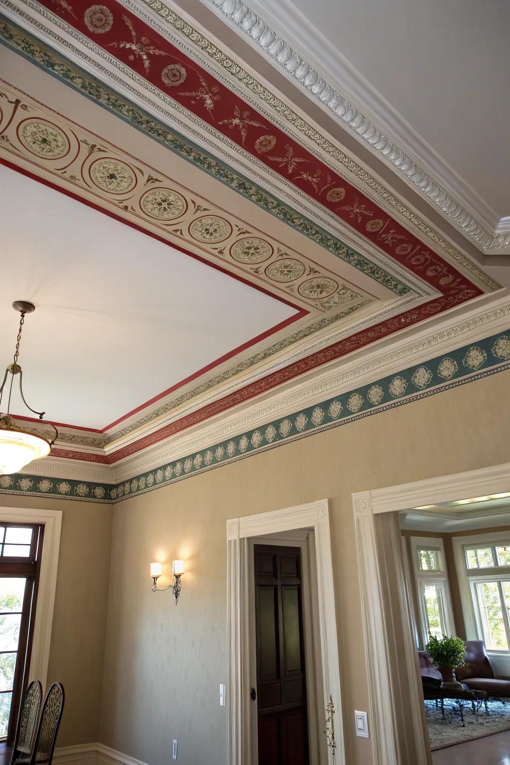 A painted ceiling border adds elegance without the need for actual molding.