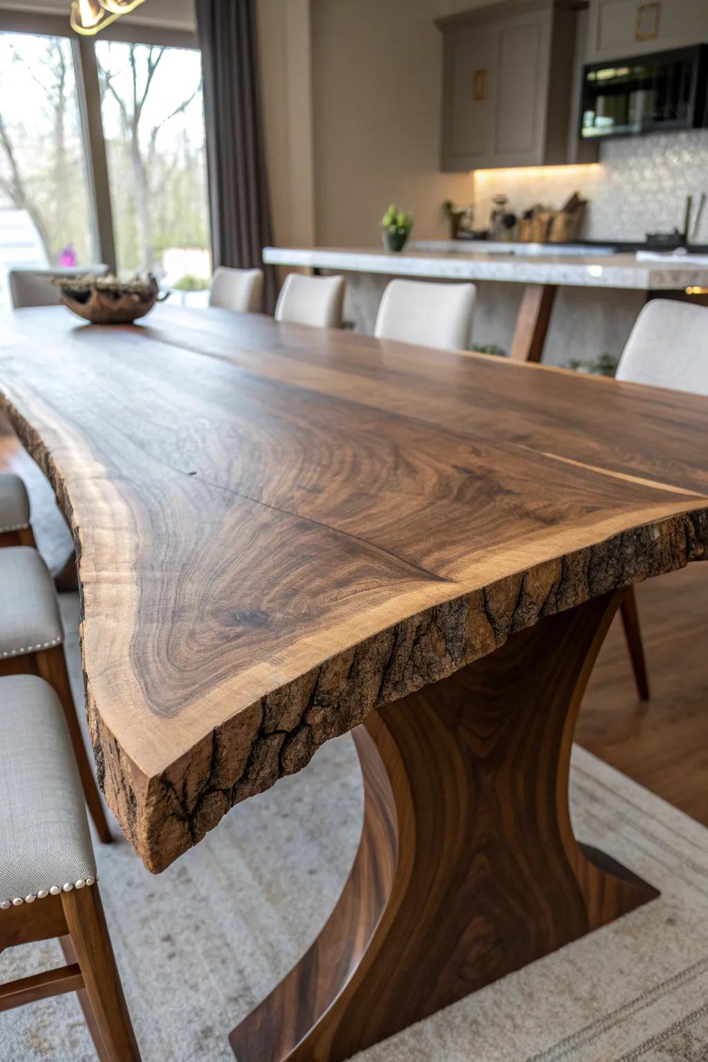 Nature meets craftsmanship: a stunning live edge dining table centerpiece.