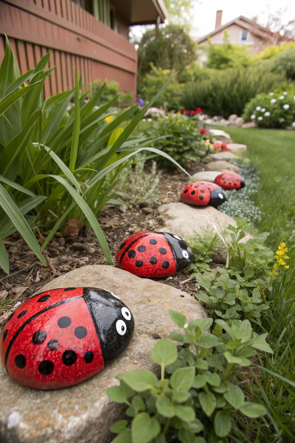 Bring a touch of whimsy to your garden with adorable ladybug rocks.