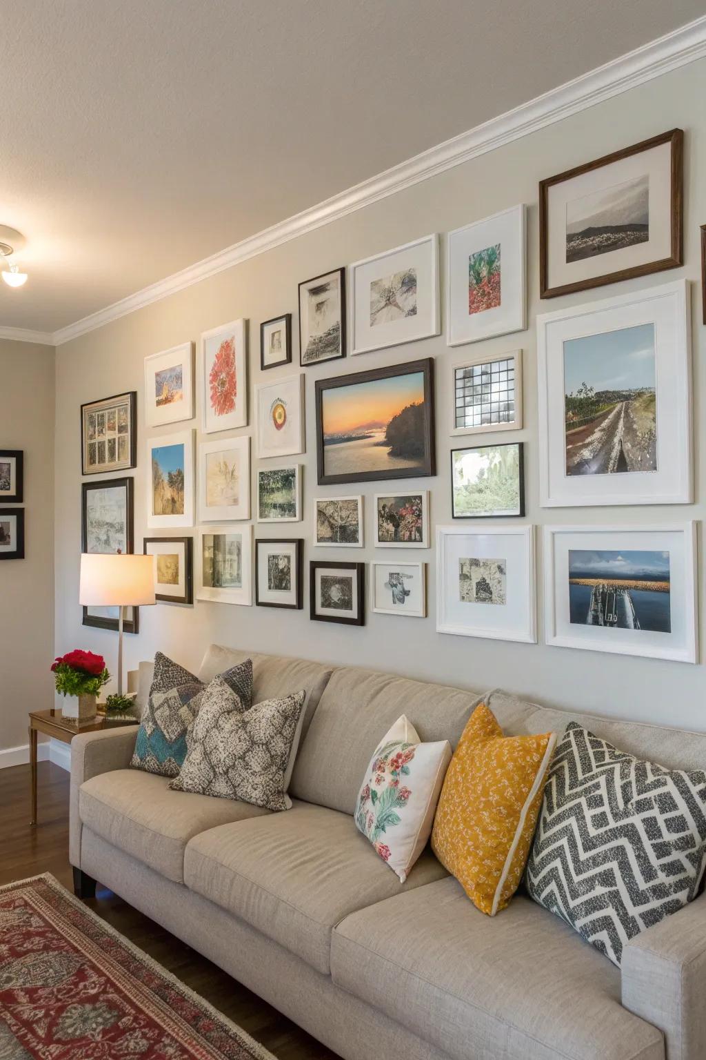 A well-curated gallery wall adds personal charm to any room.