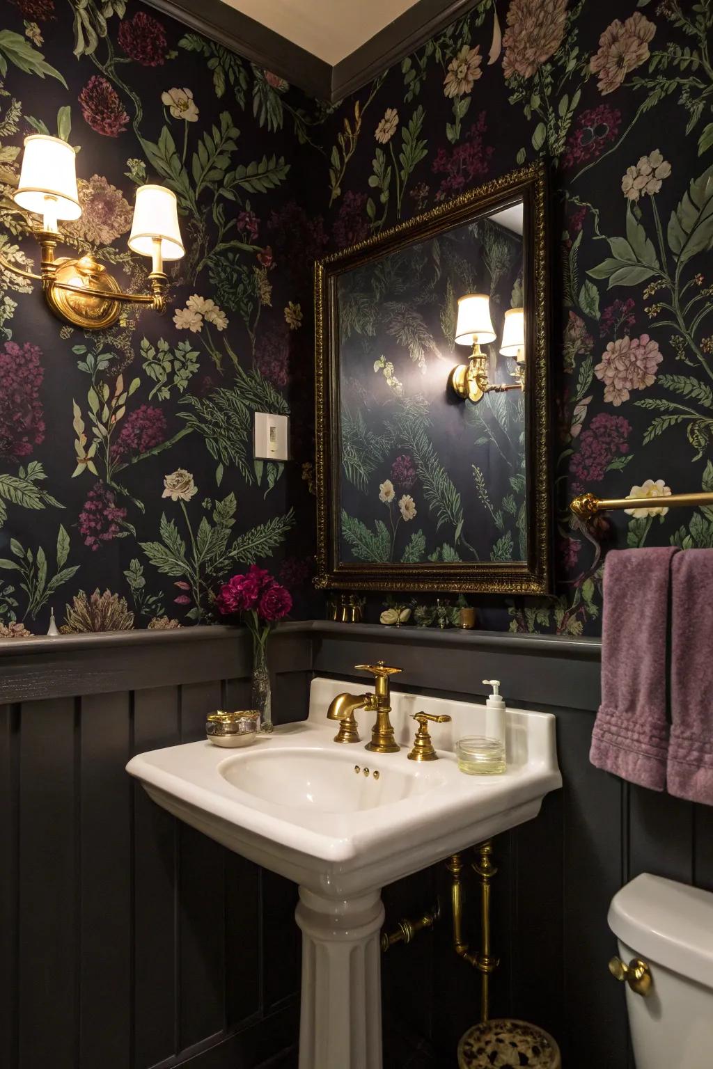 Moody florals can bring an elegant touch to any bathroom.