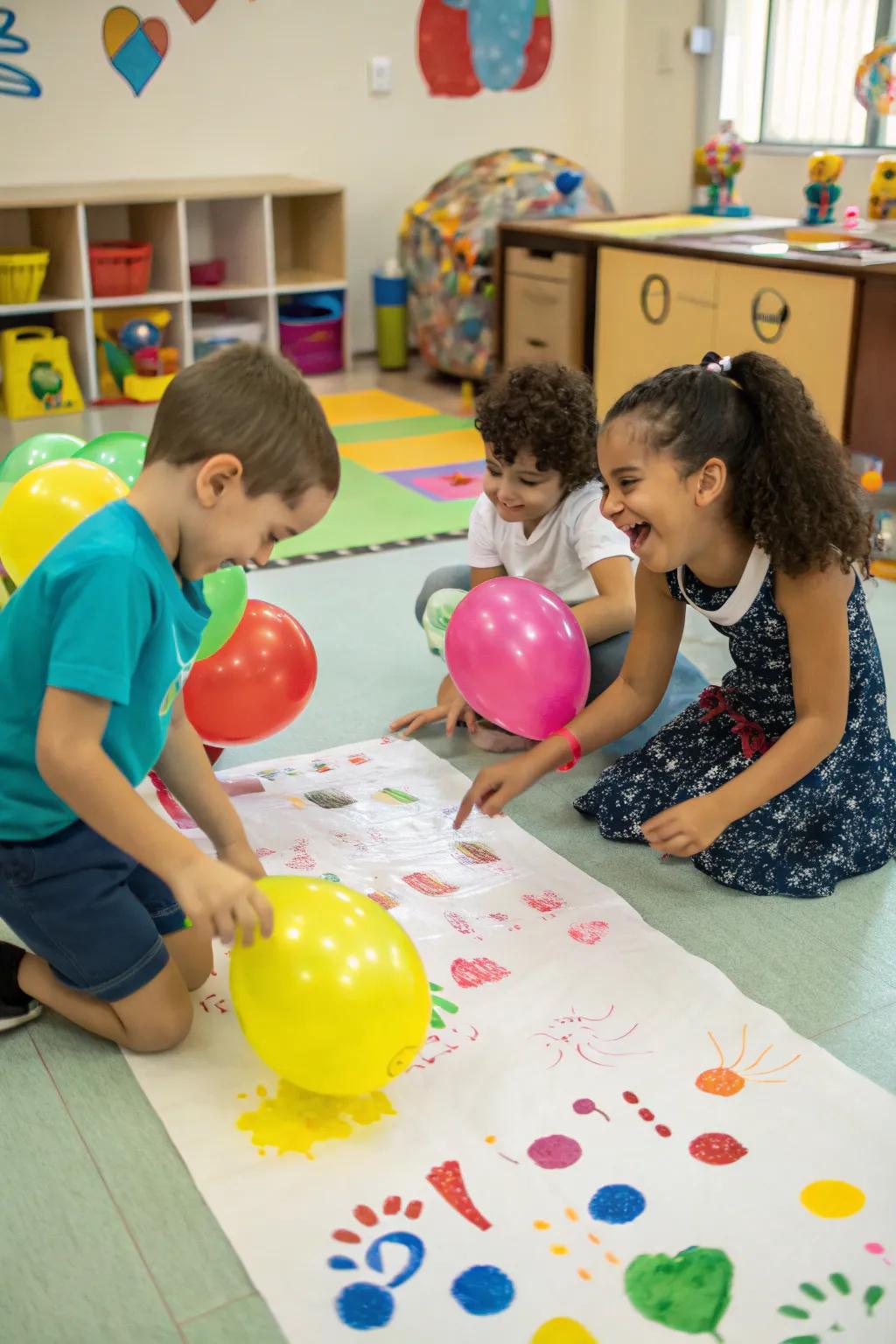 Daycare fun with balloon print painting.