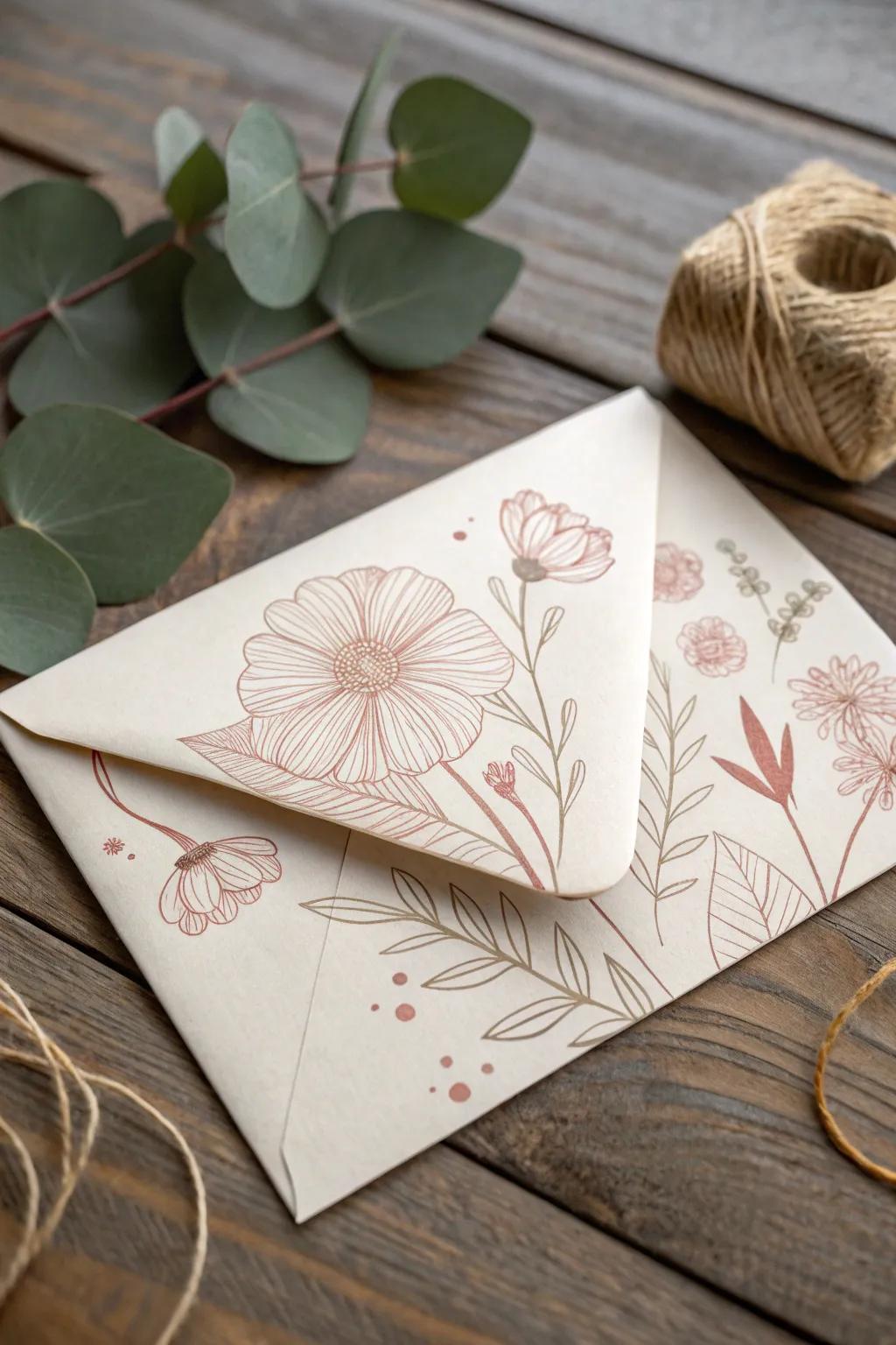 Add a personal touch with hand-drawn floral designs for a beautifully unique envelope.
