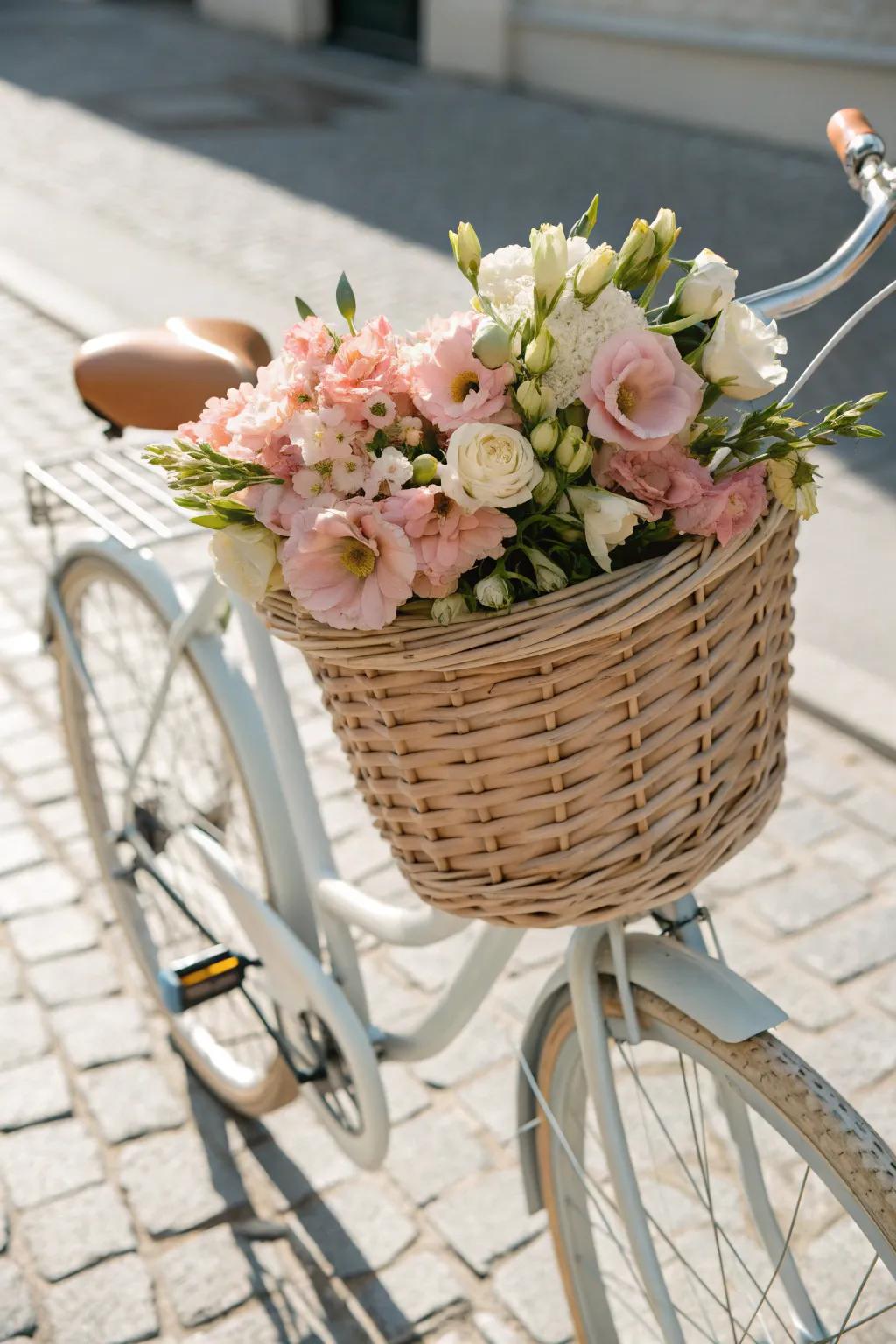 Pedal through nature's charm with a floral basket that blooms on every ride. #FloralBasketBliss