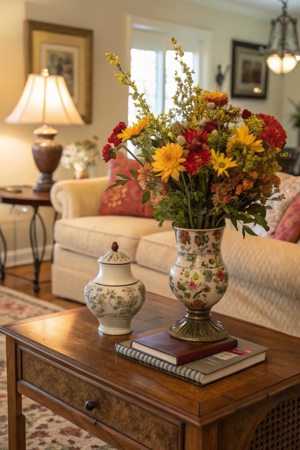 Brighten up your living room with fresh flowers on your corner table.