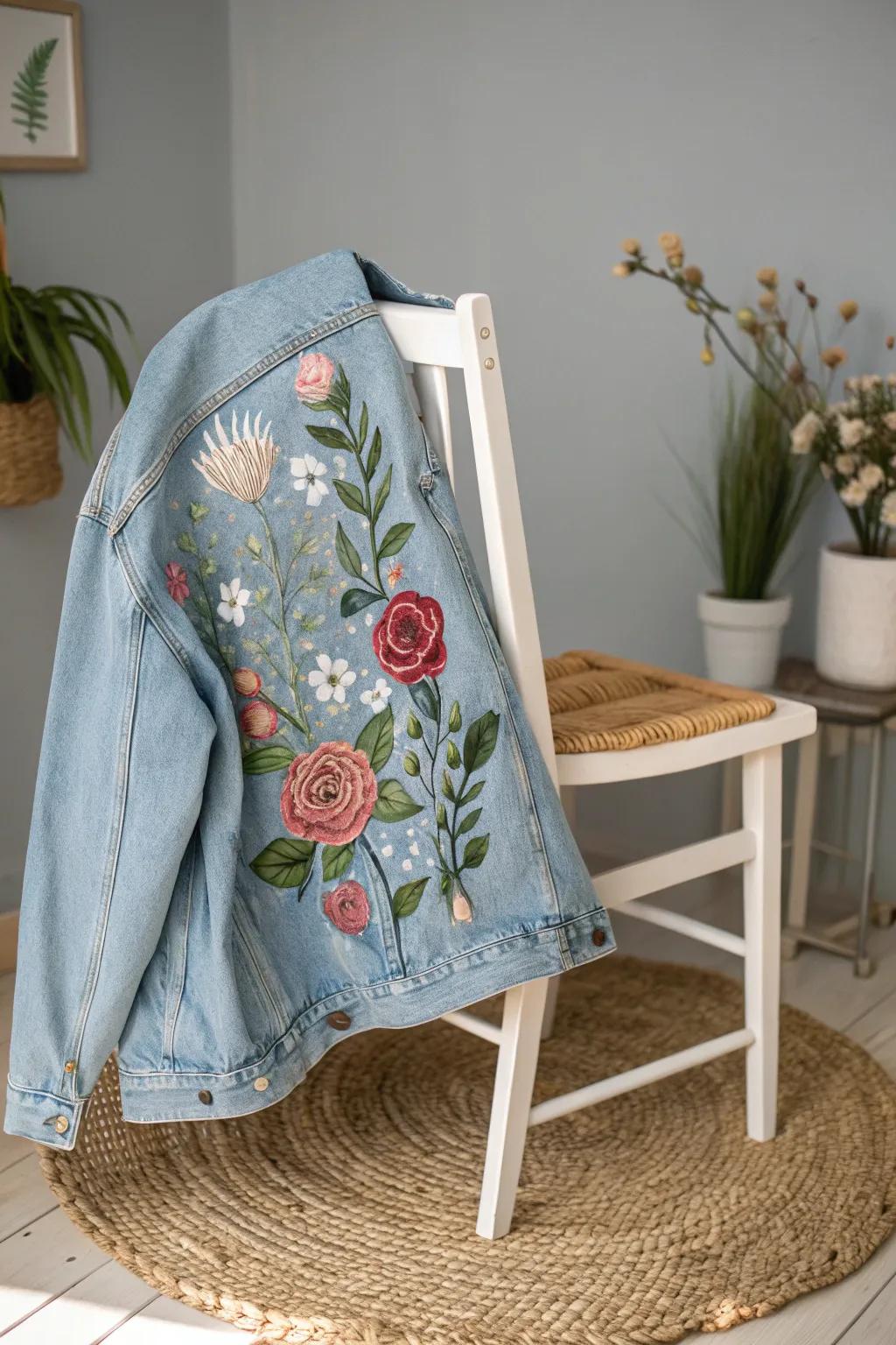 Turn your denim into a floral masterpiece with delicate hand-painted blooms. 🌸✨ #DenimArt #FloralFantasy