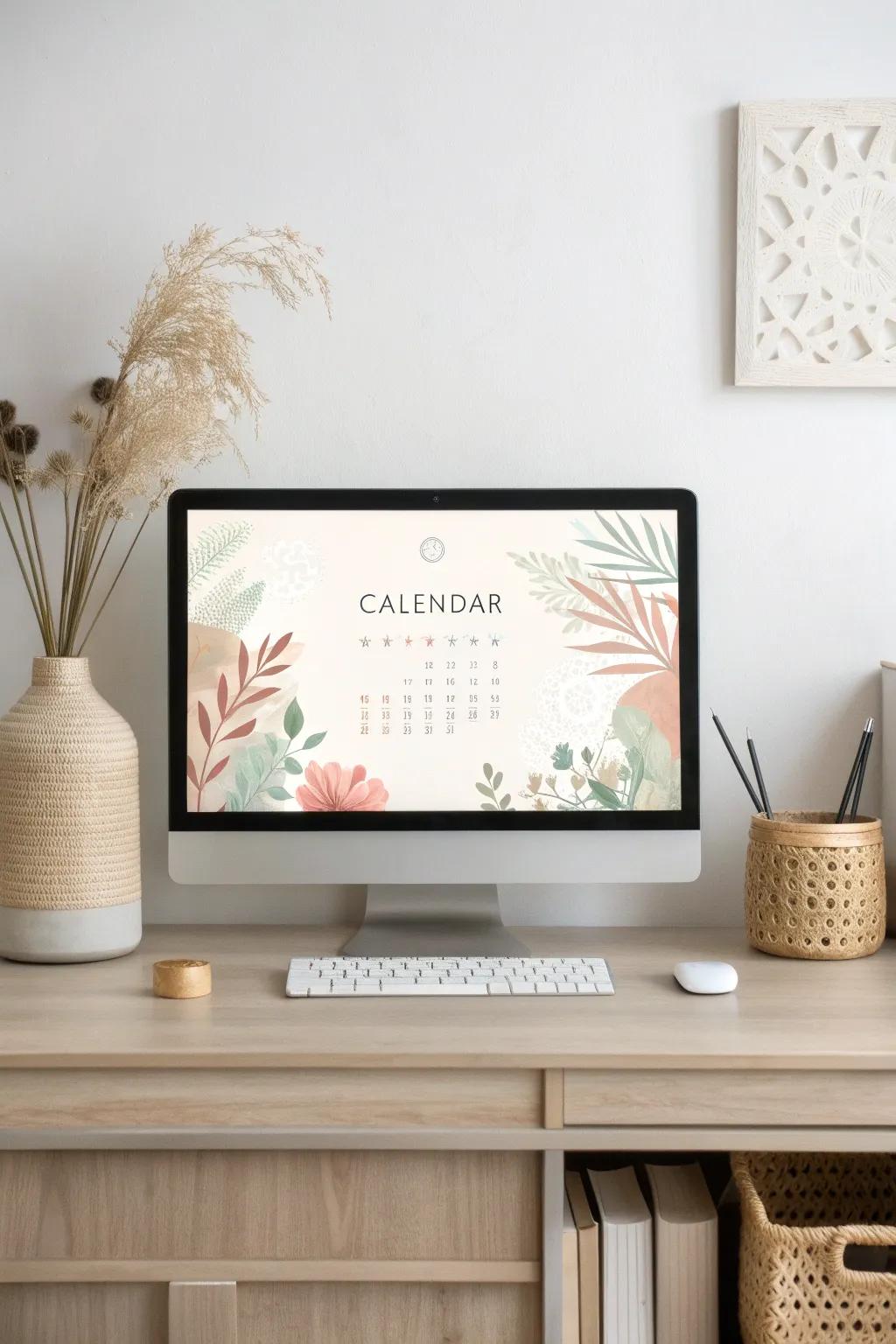 Elevate your screen with a chic calendar layout that blends Scandinavian minimalism with a touch of Boho elegance.