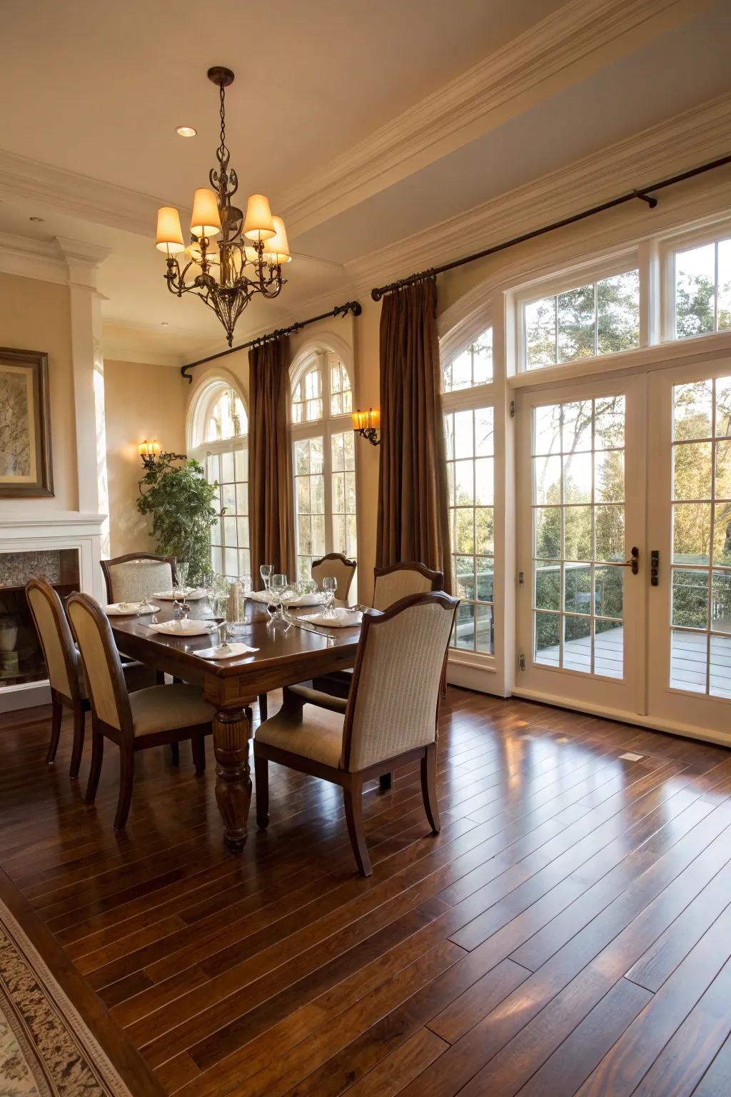 Hardwood flooring adds timeless elegance to any dining room.