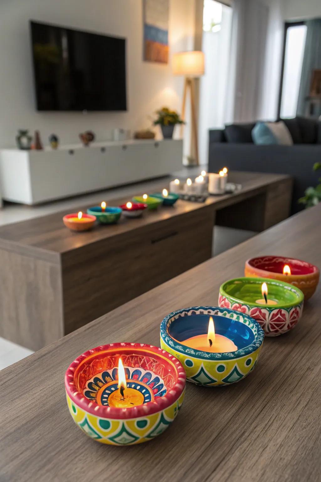 Brighten up your Diwali with beautifully hand-painted clay diyas.