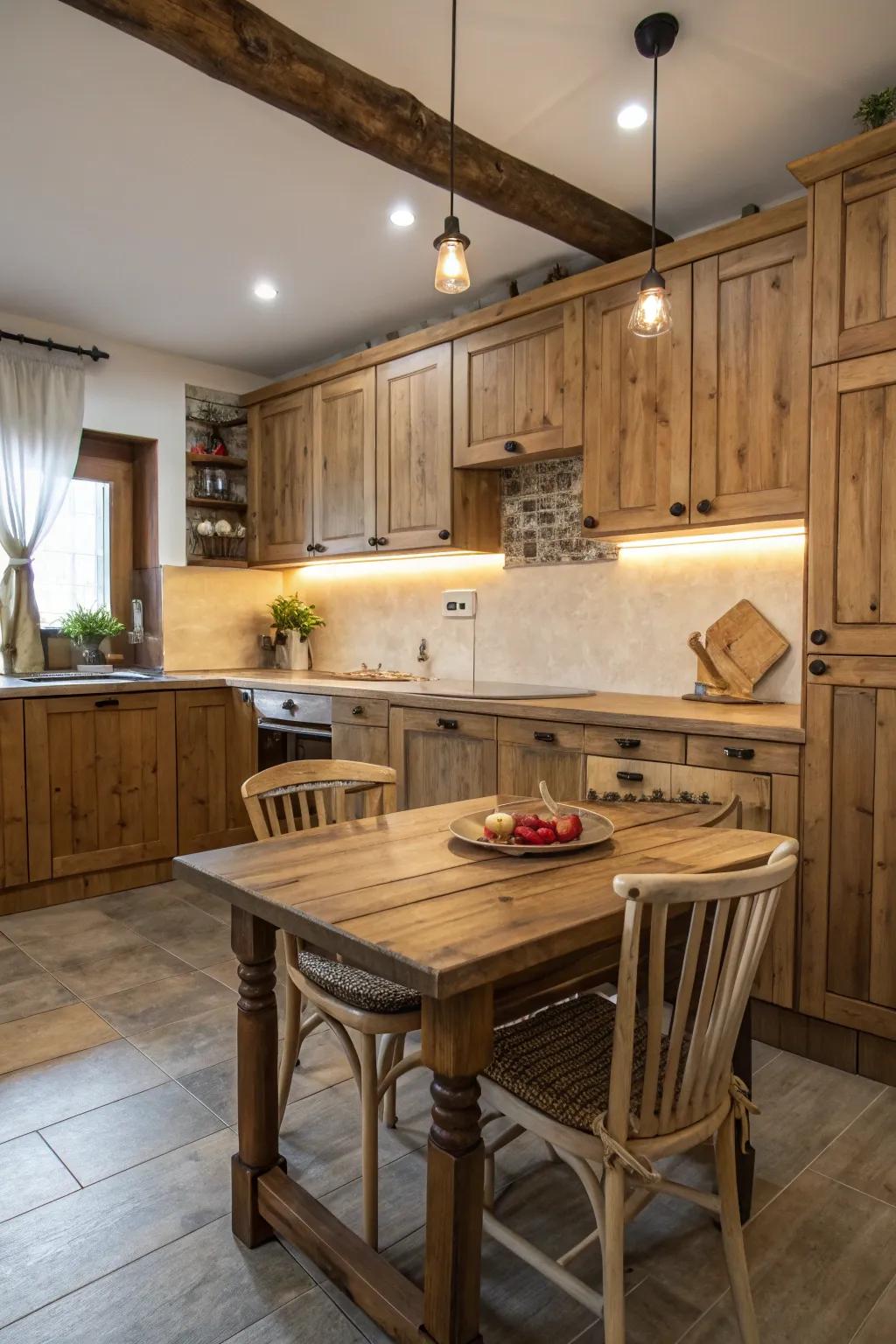 Use laminate flooring to create a wood-look backsplash.