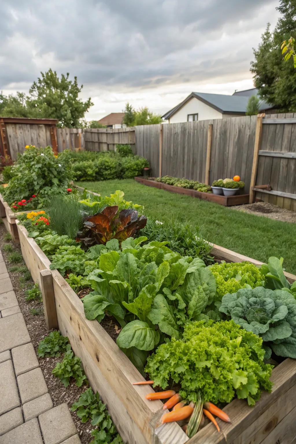 Raised garden beds offer excellent drainage and easy access for gardening.