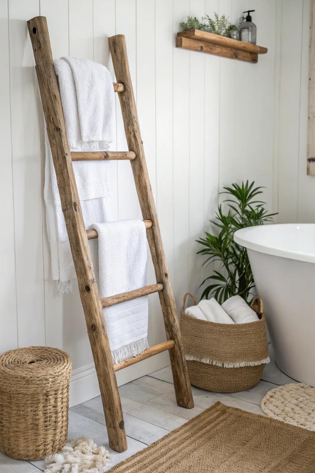 Upcycle with style: Turn an old ladder into charming towel storage!
