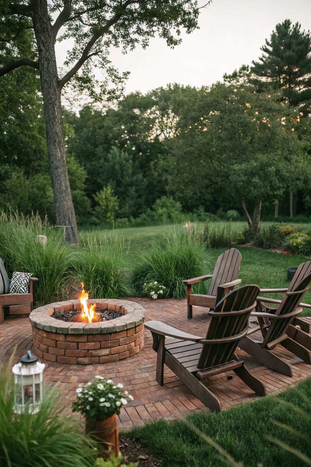 A timeless round brick fire pit perfect for cozy gatherings.