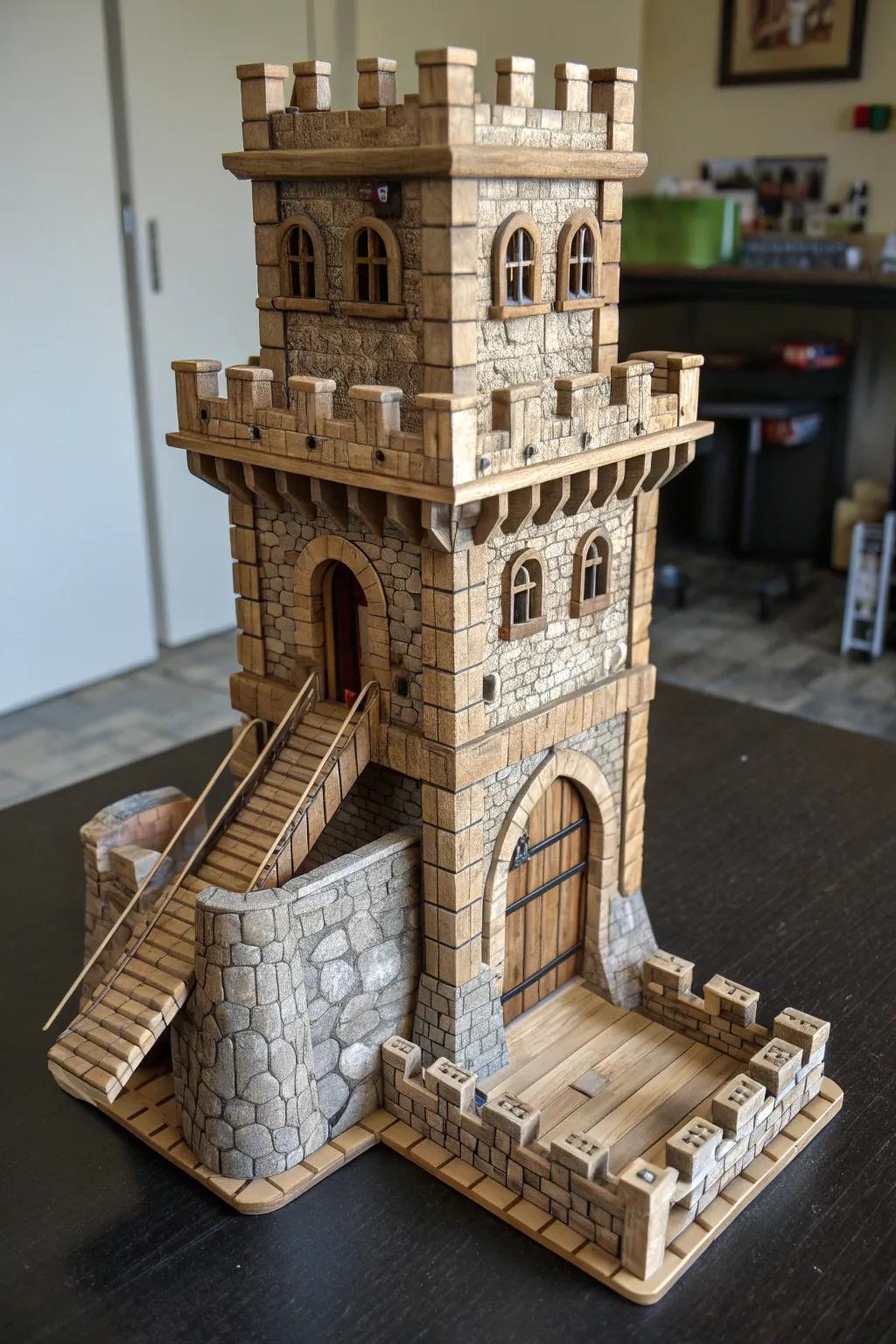 Elevate your game night with this handcrafted wooden castle dice tower, where fantasy meets craftsmanship.