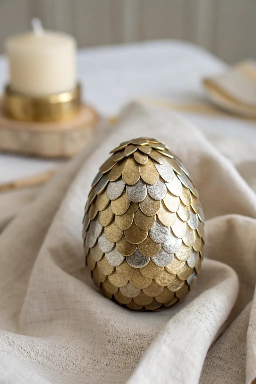 Craft your own shimmering dragon egg with simple materials for a touch of fantasy elegance.