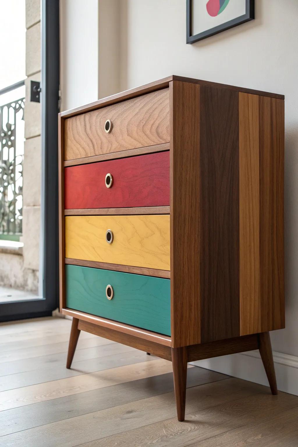 Transform your space with a splash of color and craftsmanship: Discover the charm of DIY color-blocked dressers.