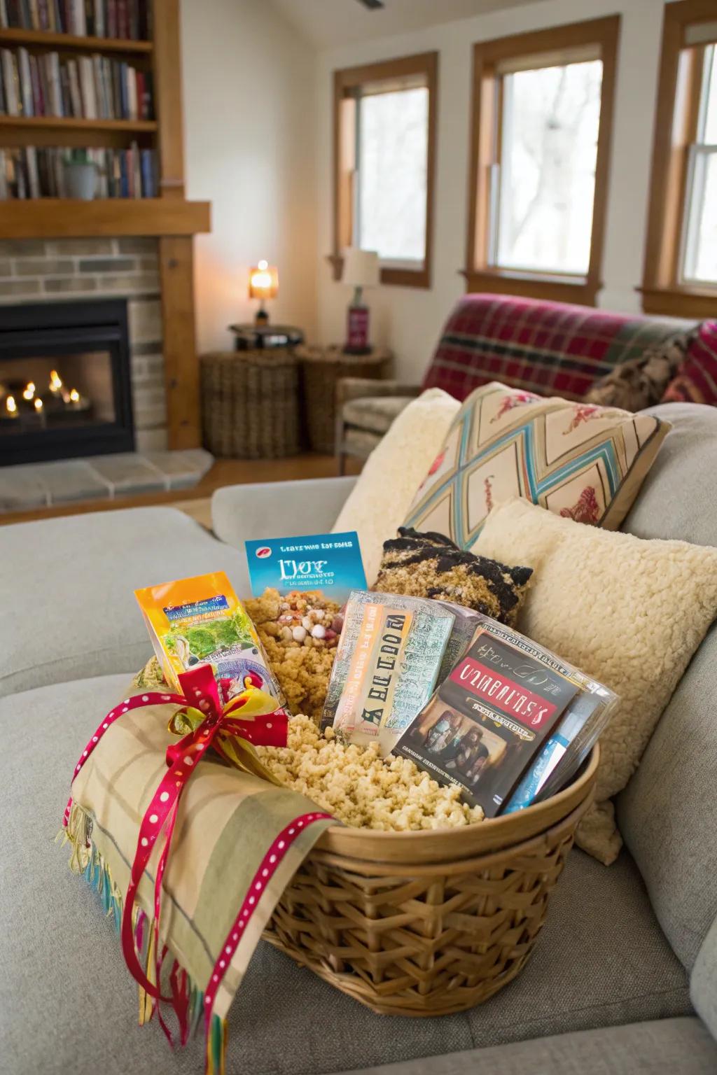 Transform any evening into a memorable movie night with this thoughtful basket.