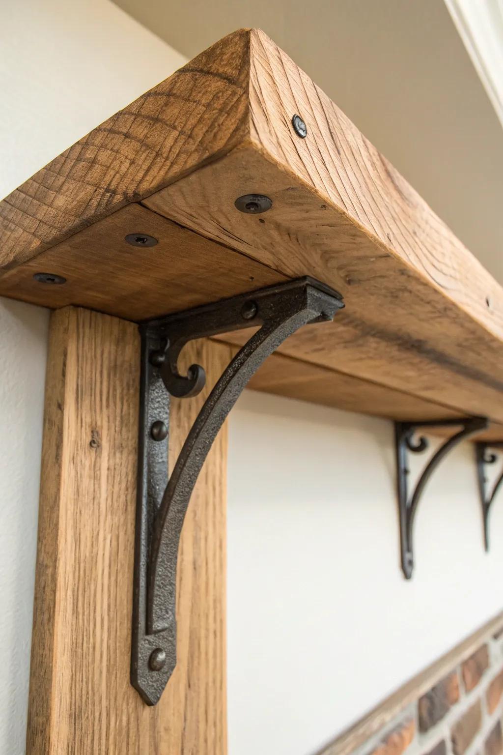 Add rustic charm to your space with handcrafted wooden shelf brackets.