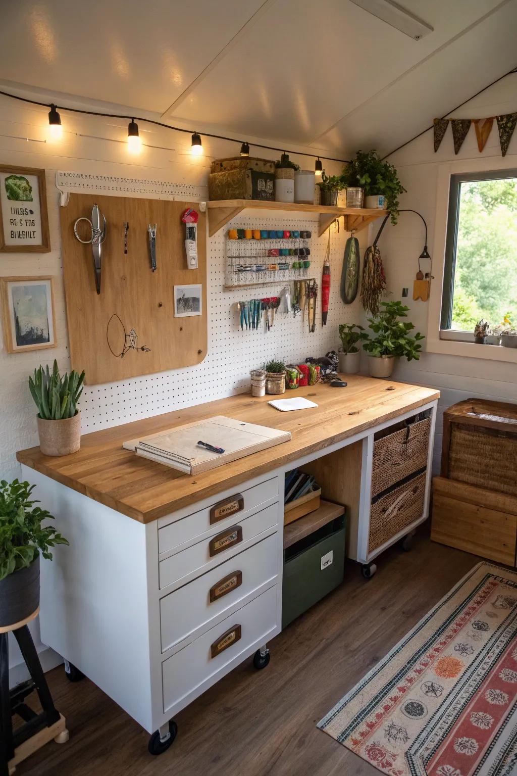 A compact folding workbench that fits perfectly in any small space.