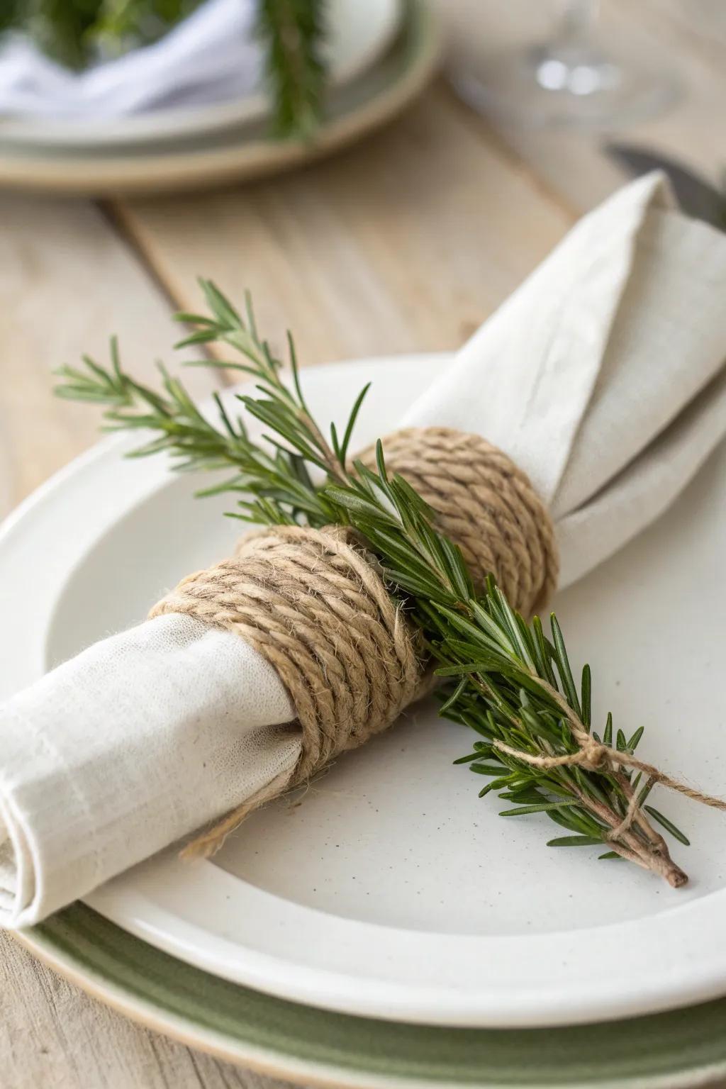 Elevate your table setting with rustic twine and greenery napkin rings—simple, elegant, and naturally beautiful.