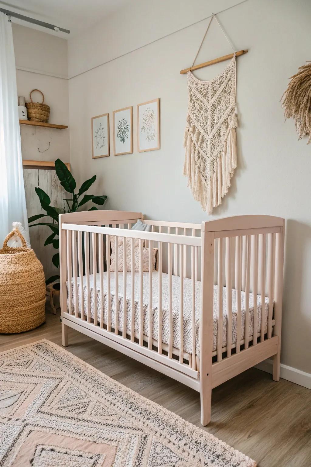 Transform your nursery with this charming upcycled crib—where Scandinavian elegance meets boho warmth.