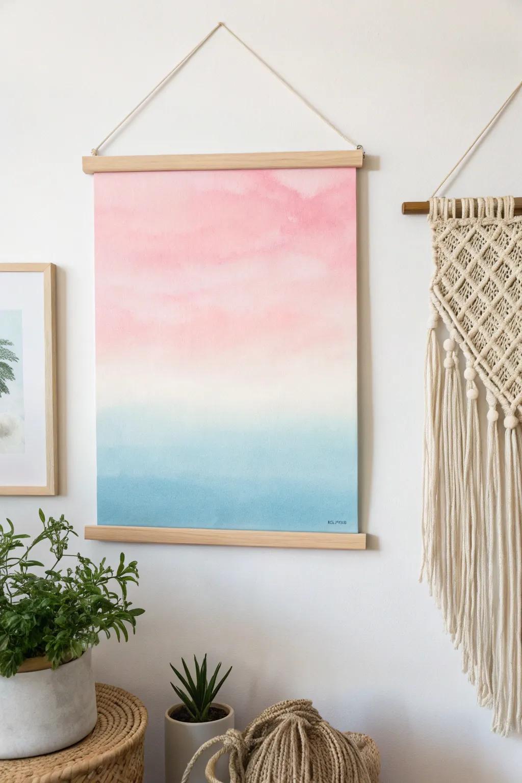 Embrace tranquility with this dreamy ombre canvas art, a perfect blend of minimalist elegance and boho charm.