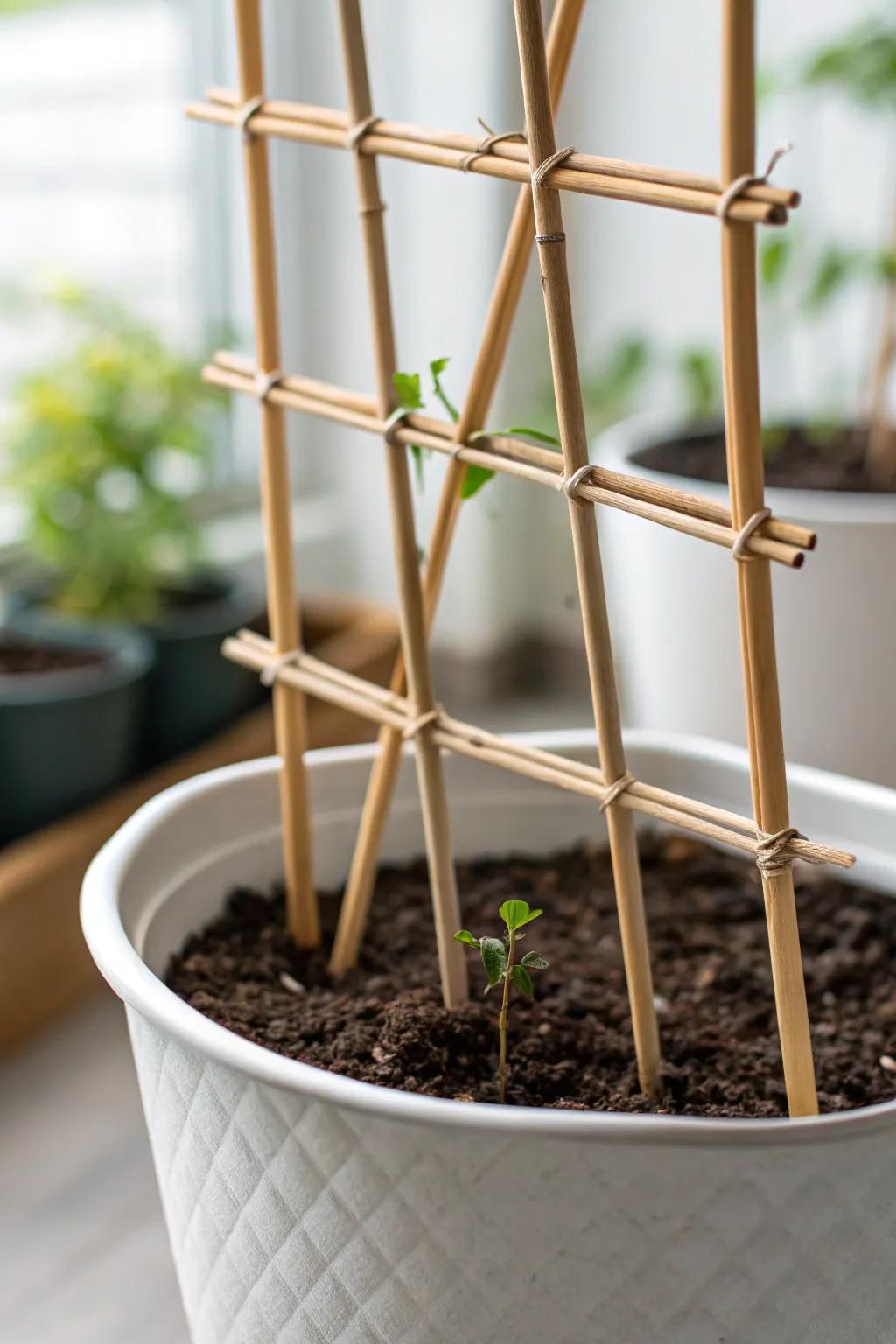 Elevate your indoor gardening with the timeless elegance of a bamboo stick trellis—where simplicity meets natural beauty.